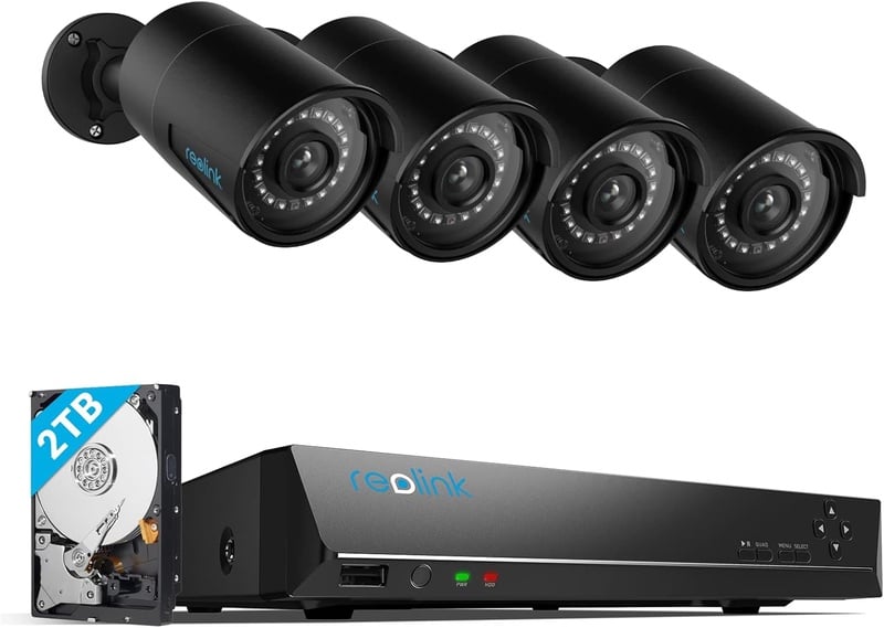 Amazon.com : REOLINK 8CH 5MP PoE Security Camera System, 4pcs 5MP Wired PoE IP Cameras Outdoor with Person Vehicle Detection, 4K 8CH NVR with 2TB HDD for 24-7 Recording, RLK8-410B4-5MP Black : Electronics