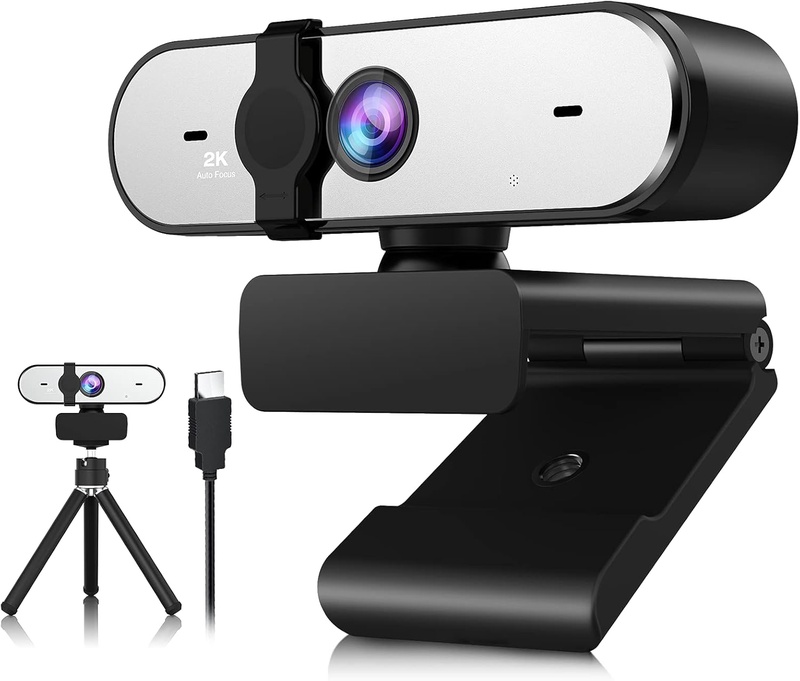 Amazon.com : 2K Webcam with Microphone, Computer Camera with Autofocus,Plug and Play, Tripod, Privacy Cover, Web Cam for Zoom/Skype/Conferencing/Video Calling : Electronics