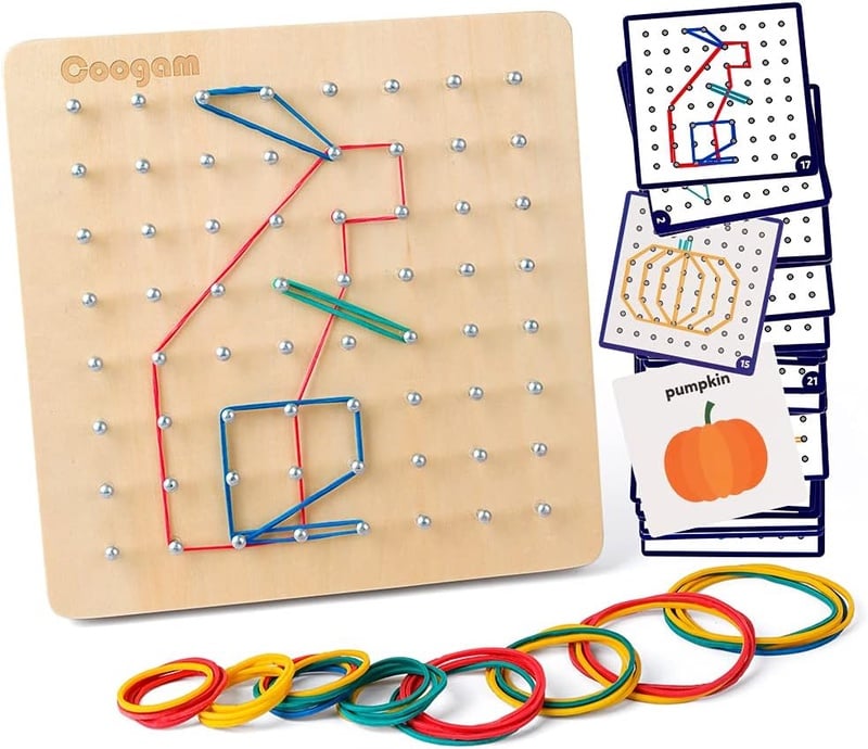 Amazon.com: Coogam Wooden Geoboard Mathematical Manipulative Material Array Block Geo Board – Graphical Educational Toys with 30Pcs Pattern Cards and Latex Bands Shape STEM Puzzle Matrix 8x8 Brain Teaser for Kid : Toys & Games