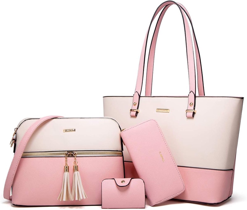 Amazon.com: Women Fashion Synthetic Leather Handbags Tote Bag Shoulder Bag Top Handle Satchel Purse Set 4pcs : Clothing, Shoes & Jewelry