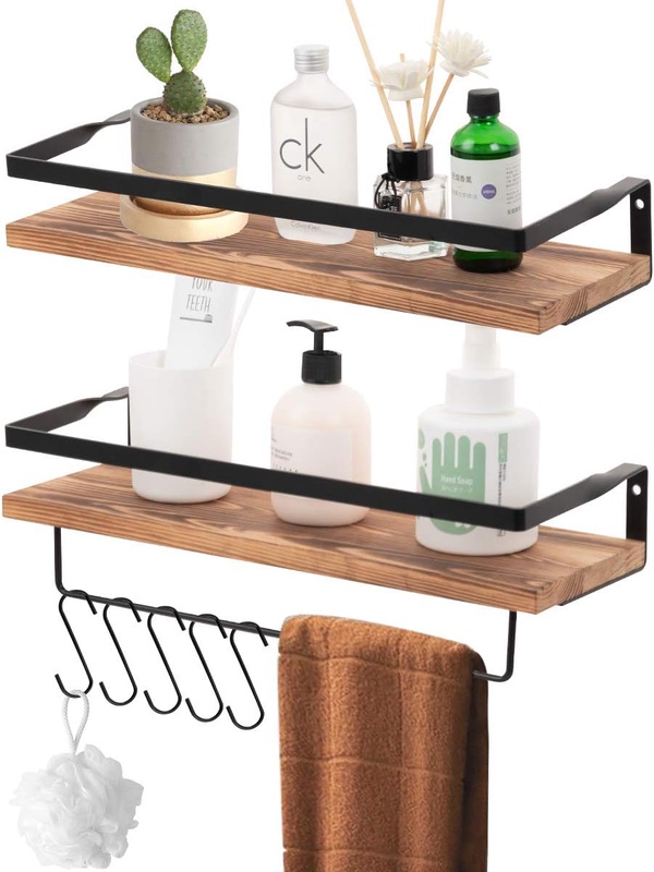 Amazon.com: Z&L HOUSE Rustic Floating Shelves Wall Mounted, Pine Wood Set of 2，5 Hooks，for Kitchen,Bathroom, and Bedroom,100% Pine Wood. : Home & Kitchen