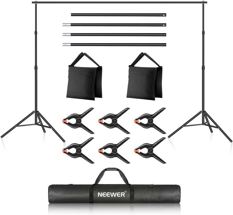 Amazon.com : Neewer Photo Studio Backdrop Support System, 10ft/3m Wide 7ft/2.1m High Adjustable Background Stand with 4 Crossbars, 6 Backdrop Clamps, 2 Sandbags, and Carrying Bag for Portrait & Studio Photography : Electronics