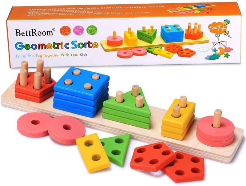 Amazon.com: BettRoom Wooden Educational Preschool Toddler Toys for 3 4-5 Year Old Boys Girls Shape Color Recognition Geometric Board Blocks Stack Sort Kids Children Non-Toxic Toy(14IN) : Toys & Games