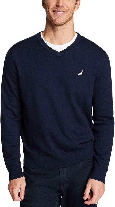 Nautica Men's Classic Fit Soft Lightweight Jersey V-Neck Sweater, Navy, Medium at Amazon Men’s Clothing store