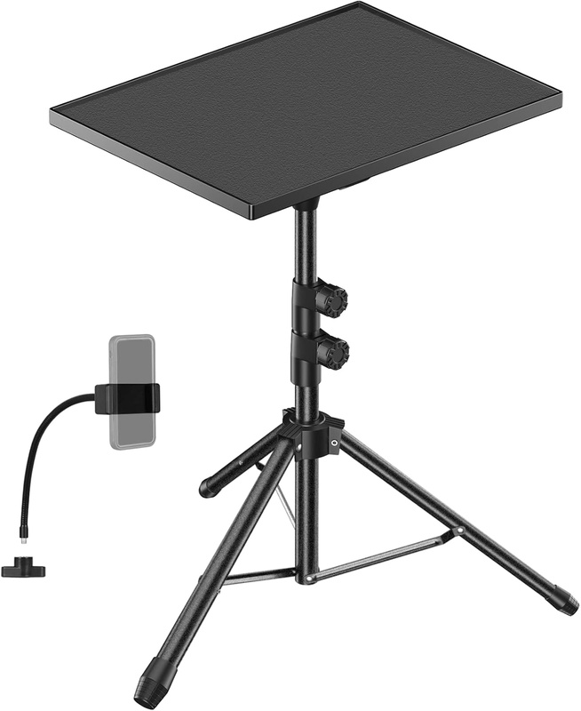 Amazon.com: OUKMIC Projector Stand Laptop Tripod Stand Adjustable Height Tilt w/ Gooseneck Phone Holder, Universal Portable Projector Table Up to 50'' for Outdoor Movies DJ Equipment, Office Home Studio Stage Use : Electronics