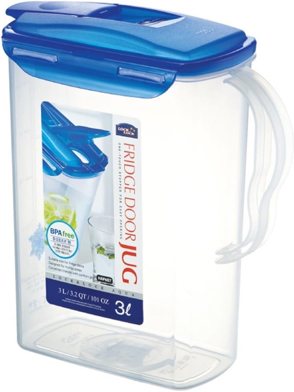 Amazon.com: LocknLock Aqua Fridge Door Water Jug with Handle BPA Free Plastic Pitcher with Flip Top Lid Perfect for Making Teas and Juices, 3 Quarts, Blue : Home & Kitchen