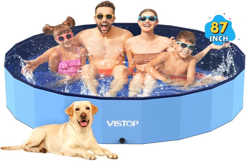 Amazon.com: VISTOP Jumbo Foldable Dog Pool, Hard Plastic Shell Portable Swimming Pool for Dogs Cats and Kids Pet Puppy Bathing Tub Collapsible Kiddie Pool (87inch.D x 15.7inch.H, Blue) : Pet Supplies