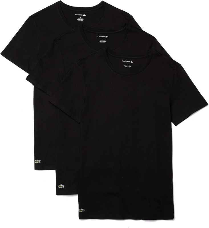 Lacoste mens Essentials 3 Pack 100% Cotton Slim Fit Crew Neck T-shirts Base Layer Top, Black, Large US at Amazon Men’s Clothing store