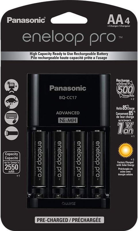 Amazon.com: Panasonic K-KJ17KHCA4A Advanced Individual Cell Battery Charger Pack with 4 AA eneloop pro High Capacity Ni-MH Rechargeable Batteries,Black,4-Pack : PANASONIC: Health & Household