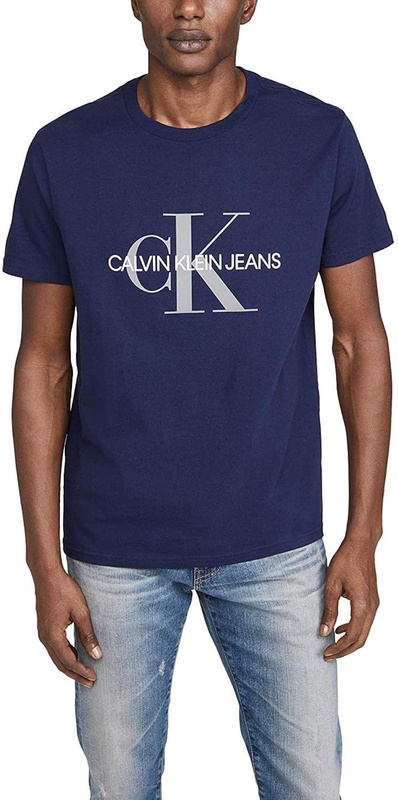 Calvin Klein Men's Short Sleeve T-Shirt Monogram Logo, Peacoat Unbox, Large | Amazon.com