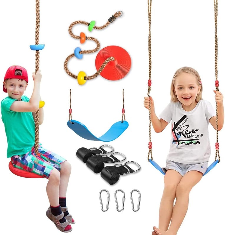 Amazon.com: SUNCITY Swing Set 2 Pack Swings Seats Tree Climbing Rope Swing Multicolor with Platforms, Outdoor Toys for Kids Ages 3+, Outside Playground Backyard Swingset Accessories with 5Ft Strap and Snap Hook : Toys & Games