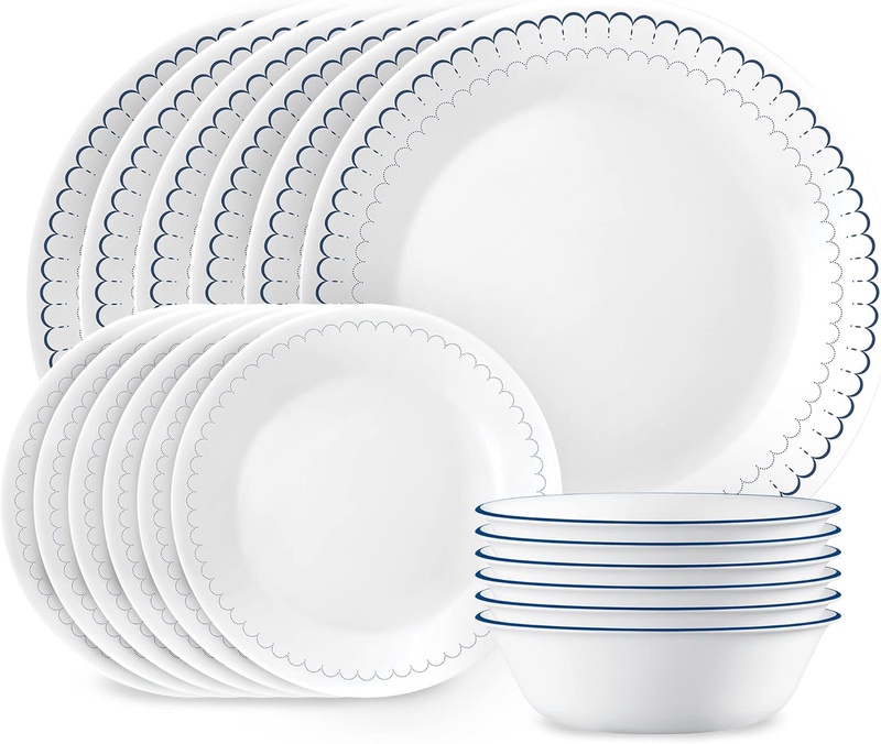 Amazon.com | Corelle 18-Piece Dinnerware Set, Service for 6, Lightweight Round Plates and Bowls Set, Vitrelle Triple Layer Glass, Chip Resistant, Microwave and Dishwasher Safe, Caspian: Dinnerware Sets
