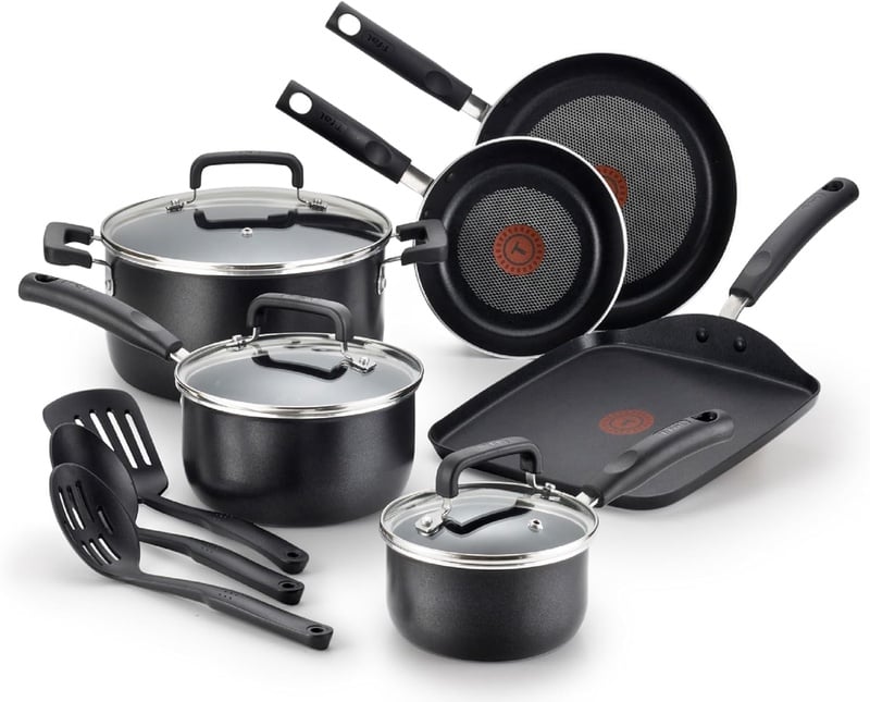 Amazon.com: T-fal Signature Nonstick Cookware Set 12 Piece, Oven Broiler Safe 350F, Pots and Pans, Kitchen Cooking Set w/ Fry Pans, Saucepans, Saute Pan, Dutch Oven, Griddle, Kitchen, Home, Dishwasher Safe, Black