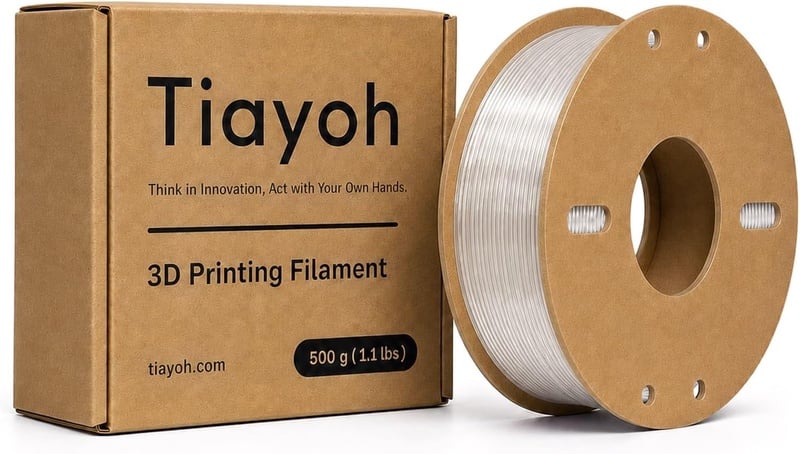 Amazon.com: Tiayoh Clear PETG Filament, Transparent, Glossy, ±0.02mm, 500g, 1.1lbs | Tough, Heat Resistant, Clog-Free, Tangle-Free, No Odor, Water Resistant, FDM, 1.75mm, Vacuum Sealed, Durable, Outdoor, Strong : Industrial & Scientific