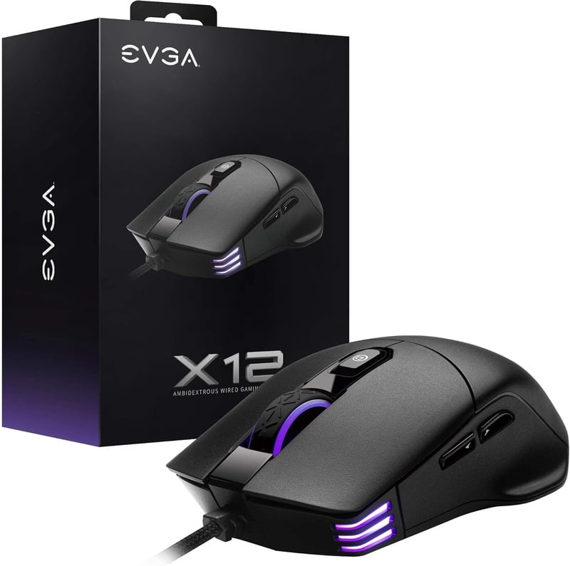 Amazon.com: EVGA X12 Gaming Mouse, 8k, Wired, Black, Customizable, Dual Sensor, 16,000 DPI, 5 Profiles, 8 Buttons, Ambidextrous Light Weight, RGB, 905-W1-12BK-KR : Video Games