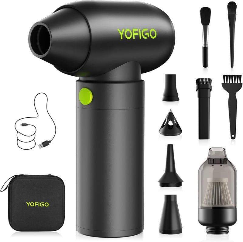 Amazon.com: Compressed Air Duster, YOFIGO Electric Air Duster PC & Keyboard Cleaning Kit, 150000RPM Rechargeable 4-Speed Dust Mover for Car, Mini Metal Handheld Air Blower Replaces Compressed Air Can : Electronics