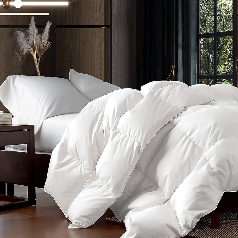 Amazon.com: Luxurious Full Size Goose Down Fiber Waterfowl Feather Fiber Comforter Duvet, 100% Egyptian Cotton Cover, 45 oz. Fill Weight, Baffle Box Design, White Solid : Home & Kitchen