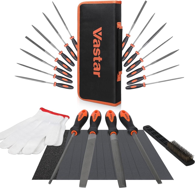 Vastar 19PCS Metal File Set, Premium T12 Drop Forged Alloy Steel Hand Metal File with Carry Case/Sandpaper Gloves/Precision Flat Triangle/Half-Round/Round Needle File, File Tool for Metal/Plastic/Wood - - Amazon.com