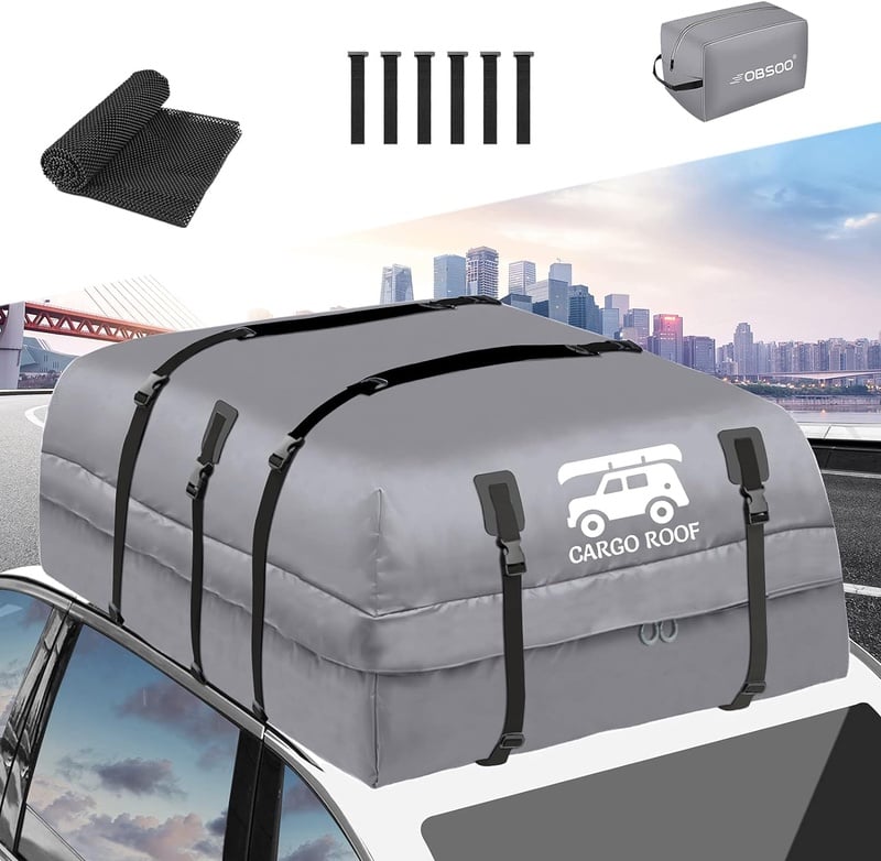 Amazon.com: Car Roof Bag, Rooftop Cargo Carrier Bag, 15 Cubic Feet, Made of 100% Waterproof Anti-Tear 700D PVC for All Vehicle with/Without Rack, Includes Anti-Slip Mat, 6 Door Hooks, Storage Bag : Automotive