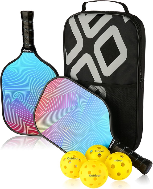 Amazon.com : Yuego Pickleball Paddles,Lightweight Fiberglass Surface Honeycomb Core,Pickleball Rackets for Beginner to Professinoal,Cushion Comfort Grip Pickleball Paddles Set of 2,4 Indoor and Outdoor Balls 1 Bag : Sports & Outdoors