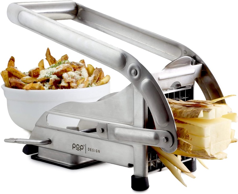 Amazon.com: POP AirFry Mate, Stainless Steel French Fry Cutter, Commercial Grade Vegetable and Potato Slicer, Includes 2 Blade Size Cutter Options and No-Slip Suction Base, Perfect for Air Fryer Food Preparation: Home & Kitchen