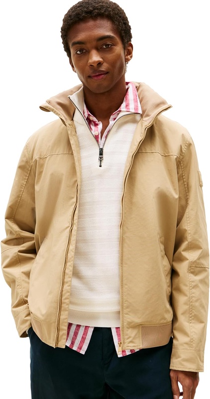 Tommy Hilfiger Men's Lightweight Waterproof Regatta Jacket, Desert Medium at Amazon Men’s Clothing store