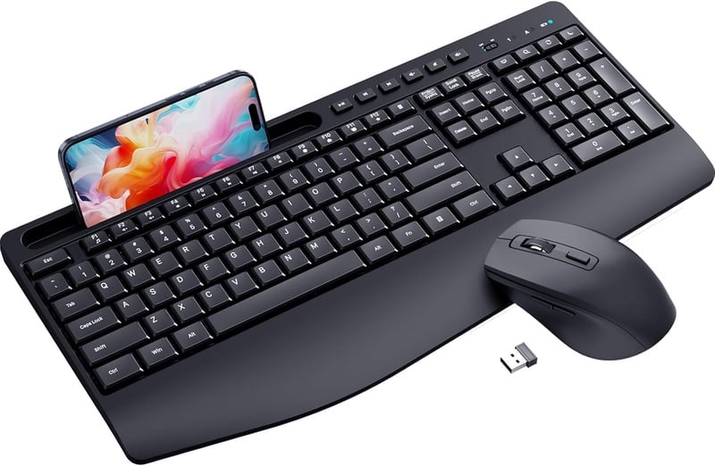 Amazon.com: Ergonomic Wireless Keyboard and Mouse Combo,LIZRROT 2.4GHz Silent Full-Size Mouse and Keyboard,Wrist Rest,Phone Holder,Compatible with Windows, PCs, Laptops : Electronics