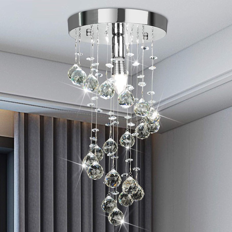 Amazon.com: Elegant Spiral Flush Mount Chandelier,Modern Crystal Raindrop Chandelier Crystal Ball Fixture Pendant Ceiling Lamp Lighting Fixtures for Bedroom, Hallway, LivingRoom, 8''x15.8'' of CRYSTOP : Tools & Home Improvement