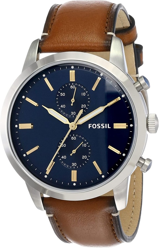 Amazon.com: Fossil Men's Townsman Quartz Stainless Steel and Leather Chronograph Watch, Color: Silver, Luggage (Model: FS5279) : Clothing, Shoes & Jewelry