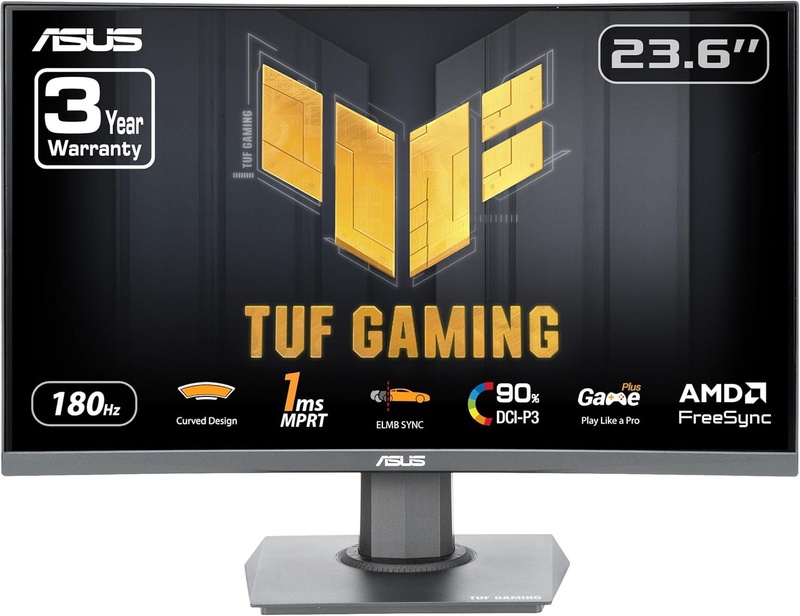 Amazon.com: ASUS TUF Gaming 24” (23.6 inch viewable) Curved Monitor (VG24VQER) – FHD, 180Hz, 1ms, DCI-P3 90%, Extreme Low Motion Blur Sync, FreeSync, Shadow Boost, Eye Care, DisplayWidget Center, 3yr Warranty : Electronics