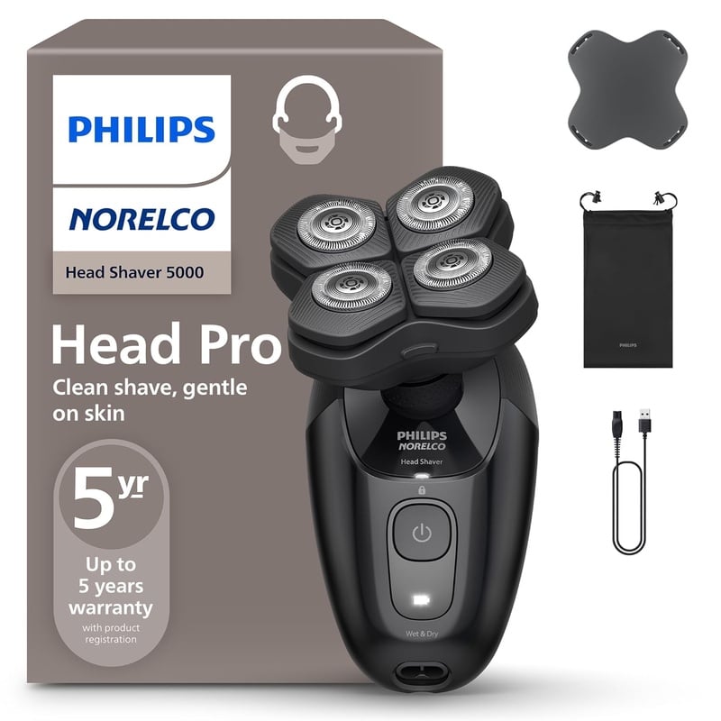 Amazon.com: Philips Norelco Head Shaver Pro 5000 Series - Electric Shaver for Men and Women, 360° Flexing Head & ComfortCut Blades for Clean Shave, Gentle on Skin, Model HS5980/40 : Beauty & Personal Care