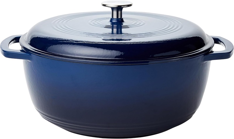 Amazon.com: Amazon Basics Enameled Cast Iron Covered Round Dutch Oven, 7.3-Quart, Navy: Home & Kitchen