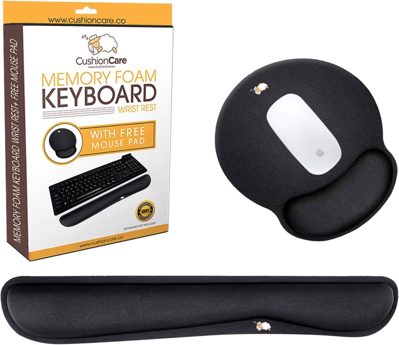 Amazon.com : Cushioncare Wrist Rests for Keyboard and Mouse Pad Set - Memory Foam Cushion, Black - Ergonomic Wrists Arm Rest Support for Laptop Computer Desk and Gaming - Guard Against Carpal Tunnel Syndrome : Office Products