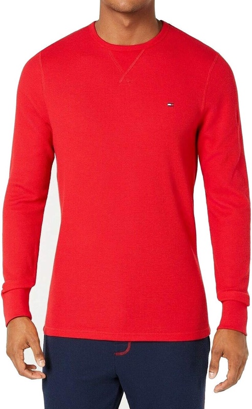 Tommy Hilfiger Men's Thermal Long Sleeve Crew Neck Shirt, Red, X-Large | Amazon.com