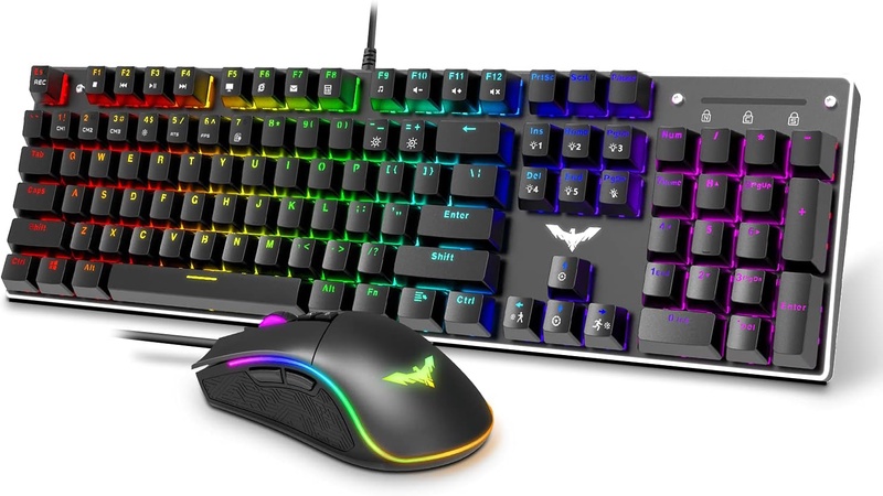 Amazon.com: Havit Mechanical Gaming Keyboard and Mouse Combo Blue Switch 104 Keys Rainbow Backlit Keyboards, 4800 D P I 7 Button Mouse Wired for PC Gamer Computer Laptop (Black) : Video Games