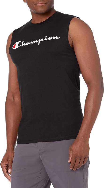 Amazon.com: Champion Men's Classic Jersey Muscle Tee, Screen Print Script, Black, Medium : Sports & Outdoors