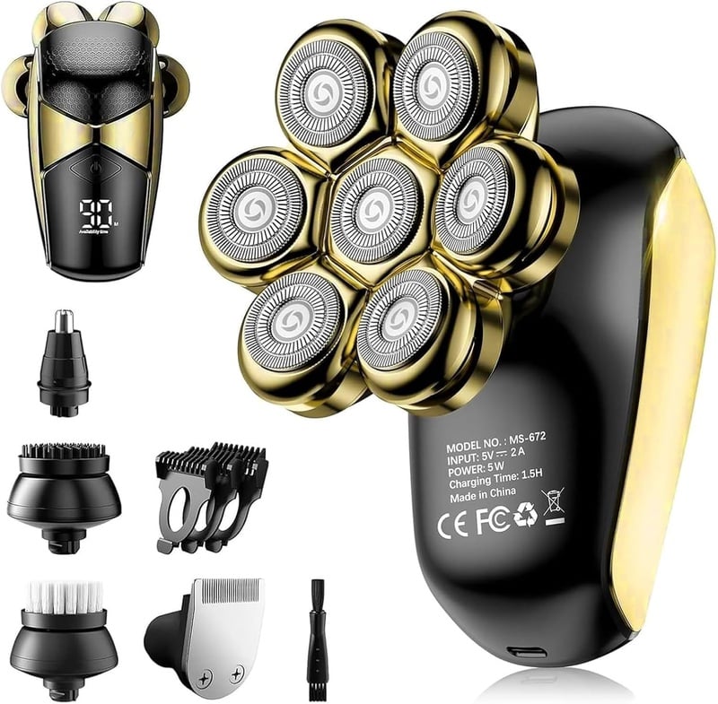 Amazon.com: SHPAVVER Head Shavers for Bald Men: 5-in-1 Upgraded Electric Razor - IPX7 Waterproof Shaving Grooming Kit for Balder - Turbo Speed & Precision Blades (Glossy Gold) : Beauty & Personal Care