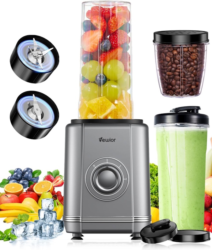 Amazon.com: VEWIOR 1200W Blender for Shakes and Smoothies, Personal Blender with 6-Edge Blade, 22oz*2 BPA Free To-Go Cups, 3 Modes Control, Suitable for Kitchen, Ideal for Frozen Drinks, Sauces: Home & Kitchen
