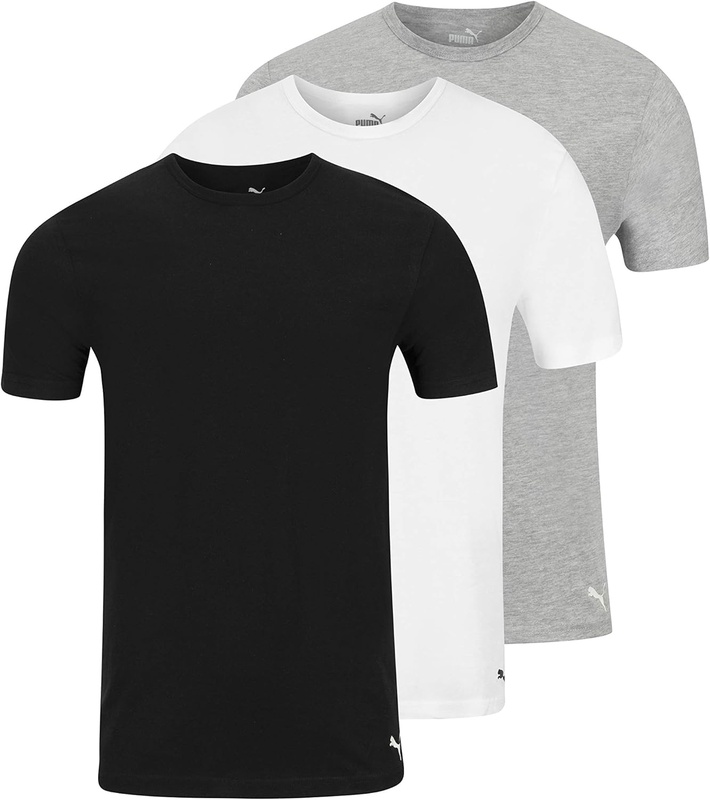 PUMA Men's 3 Pack Crew Neck T-Shirts, White/Gray/Black, L at Amazon Men’s Clothing store