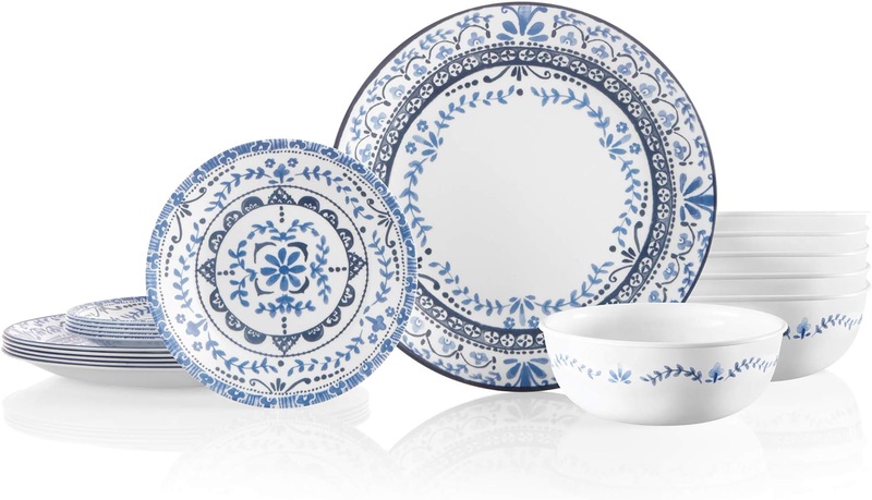 Amazon.com | Corelle Service for 6 Chip Resistant Dinnerware Set, 18-Piece, Portofino: Dinner Plates