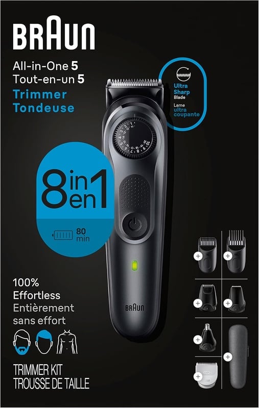 Amazon.com: Braun All-in-One Style Kit Series 5 5471, 8-in-1 Trimmer for Men with Beard Trimmer, Body Trimmer for Manscaping, Hair Clippers & More, Ultra-Sharp Blade, 40 Length Settings, Waterproof : Beauty & Personal Care