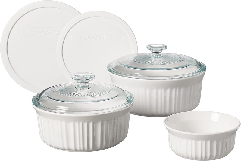 Amazon.com: CorningWare French White 7-Pc Ceramic Bakeware Set with Lids, Chip and Crack Resistant Stoneware Baking Dish, Microwave, Dishwasher, Oven, Freezer and Fridge Safe: Home & Kitchen