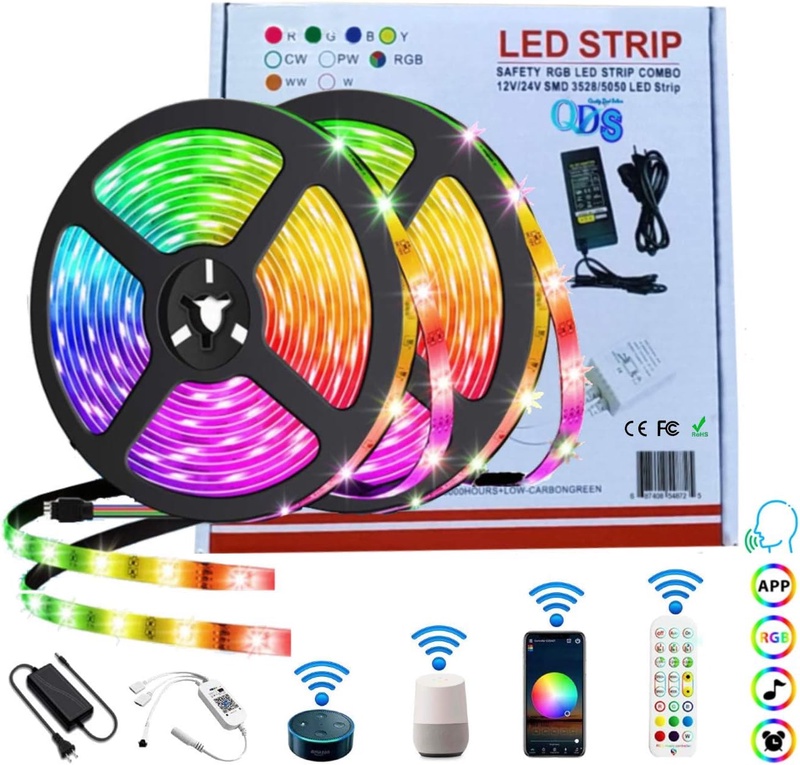 Amazon.com: QDS Smart LED Lights Strip - Sync Music with Color Changing Rope - Compatible with Alexa/Google Home, Remote Control, Non-Waterproof IP20 (32.8ft - 10m) : Tools & Home Improvement