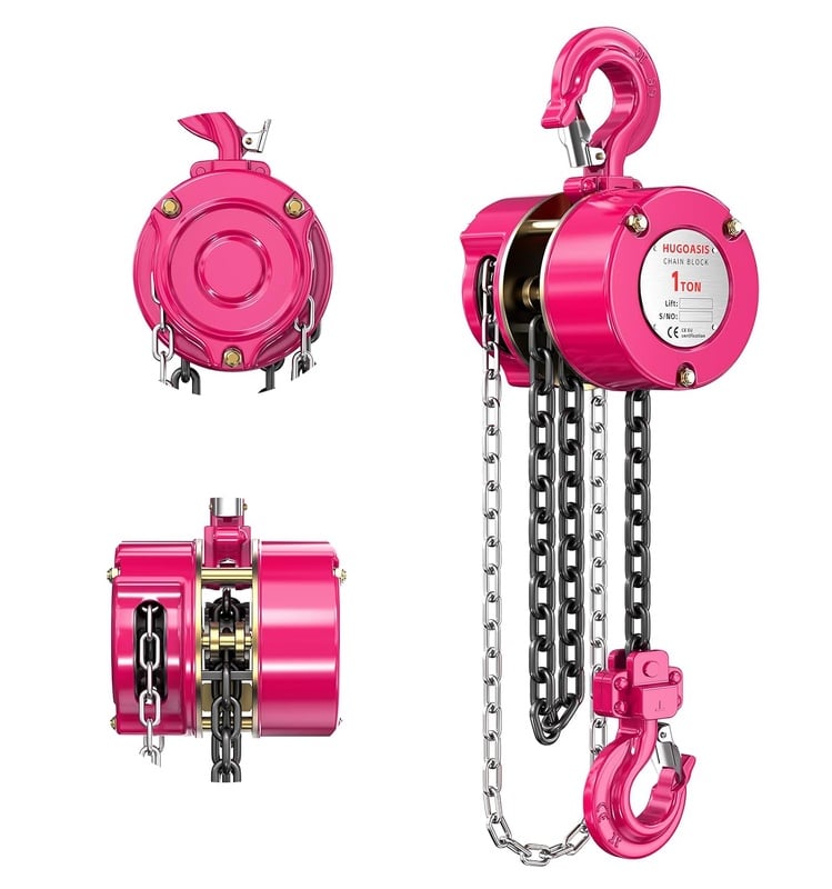 1 Ton Chain Hoist, 2200 lbs Capacity Manual Chain Block with 10 FT Lift, G80 Steel Chain, Dual Brake System & Safety Hooks, Compact Low Headroom Hoist