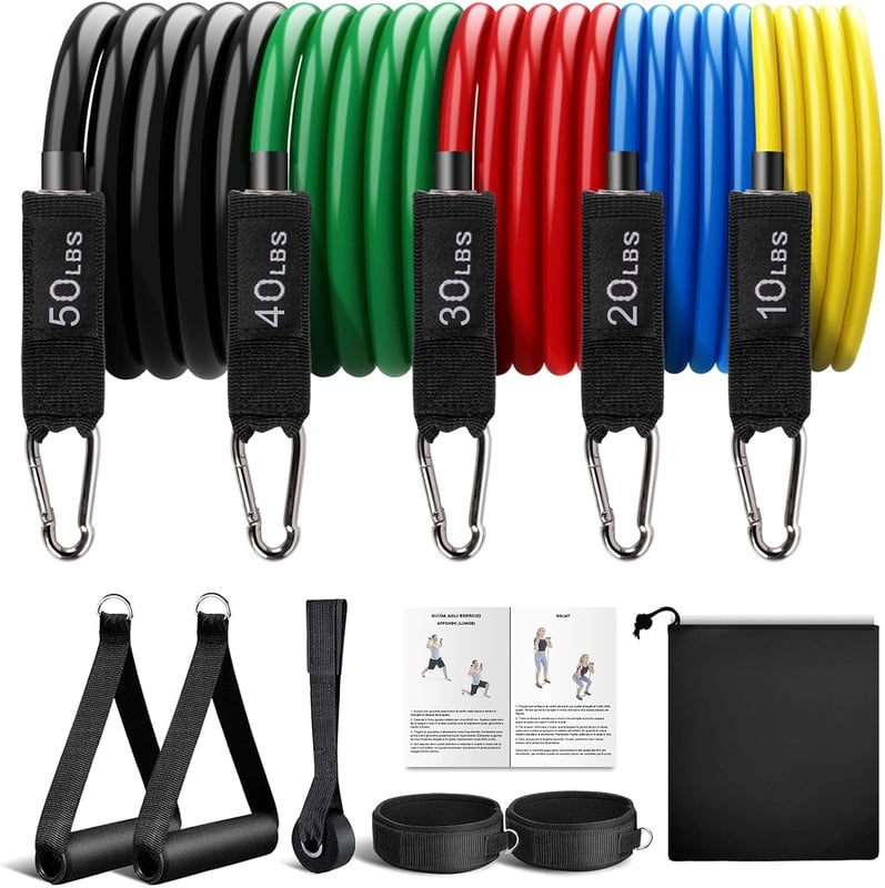 Amazon.com: Resistance Bands Set with Handles, Fitness Workout Bands Pull up to 150 lbs,with Portable Bag, Legs Ankle Straps for Fitness, Yoga, Strength, Slim : Sports & Outdoors