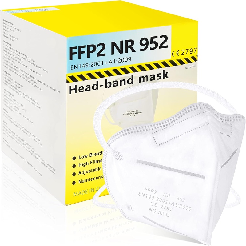 Amazon.com: 50 Pack FFP2 Mask Face Masks Headband, 4-Ply Protection Disposable Particulate Respirator, EN149:2001+A1:2009 White : Tools & Home Improvement