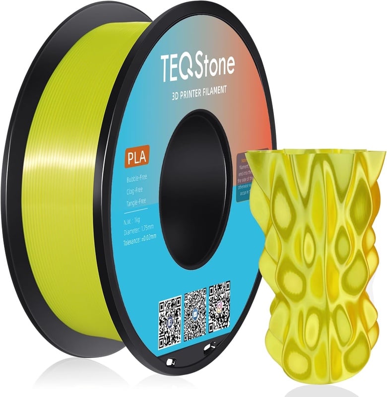 Amazon.com: TEQStone Silk PLA Filament 1.75mm Yellow 1KG, Shiny High Gloss Finish, Perfectly Wound, Accuracy +/-0.02mm 3D Printer Filament Vacuum Packaging : Industrial & Scientific