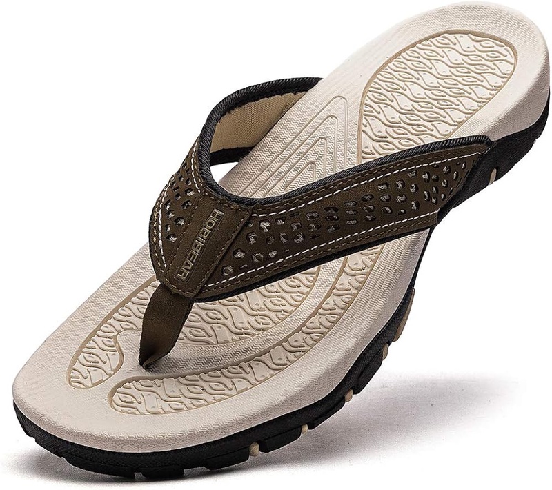 Amazon.com | Flip Flops for Men,Leather Mens Sandals- Comfortable Sandal Arch Support(Green 1, 11) | Sandals