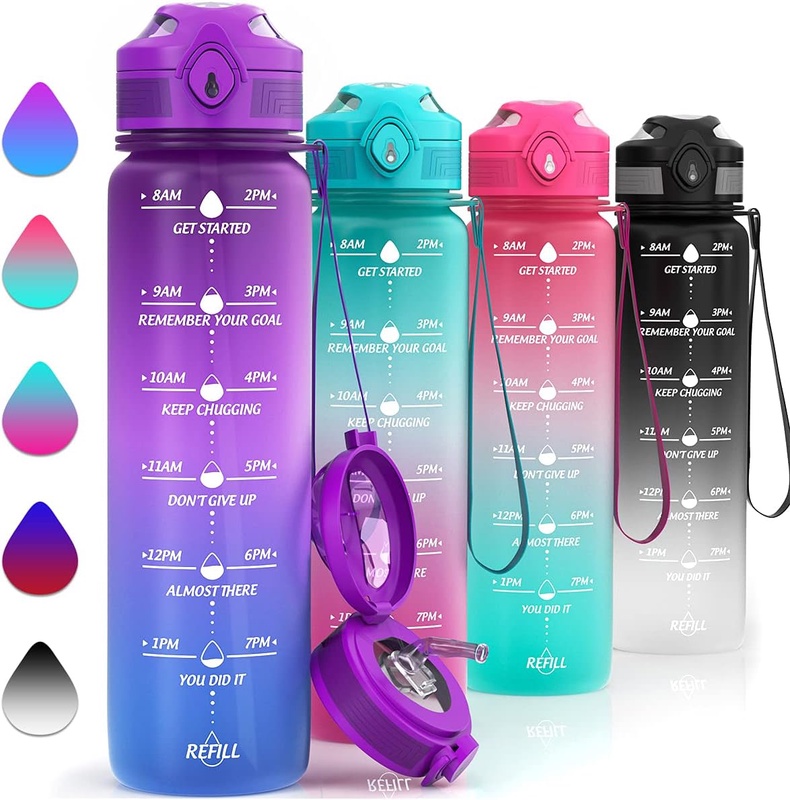 Amazon.com : MIKAMEE 32 oz Motivational Water Bottle with Straw & Time Marker, Leakproof Durable Tritan BPA Free Fitness Water Jug, Ensure Enough Water- Drinking Amount for Outdoor Sports, Cycling, Camping : Sports & Outdoors