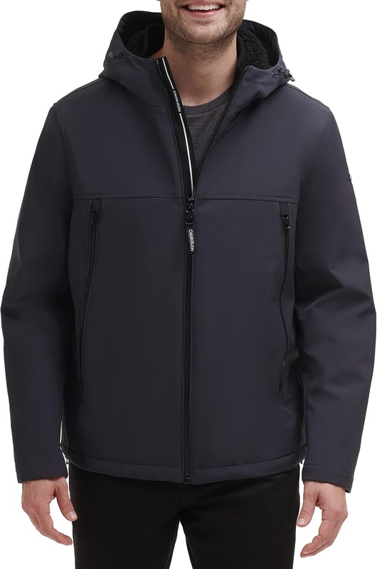 Calvin Klein Men's Sherpa Lined Hooded Soft Shell Jacket, Iron, Large at Amazon Men’s Clothing store